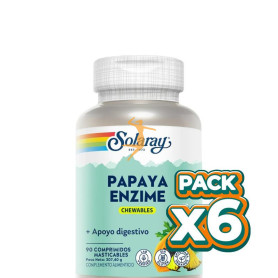Pack 6x PAPAYA ENZYME 90 COMPRIMIDOS MASTICABLES SABOR PIÑA SOLARAY