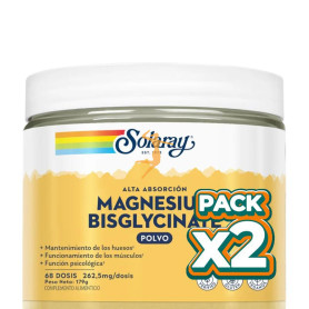 Pack 2x BISGLICINATO DE MAGNESIO EN POLVO 179G SOLARAY