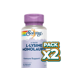 Pack 2x L-LYSINE Y MONOLAURIN 60 CÁPSULAS VEGETALES SOLARAY