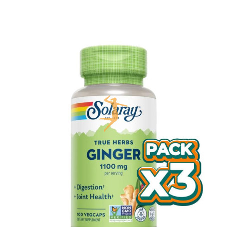 Pack 3x RAÍZ DE JENGIBRE 550MG 100 CÁPSULAS VEGETALES SOLARAY