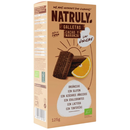 GALLETAS SABOR CACAO Y NARANJA BIO 125G NATRULY