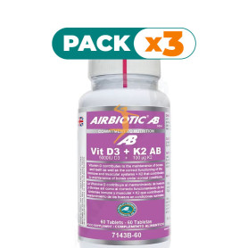 Pack 3x VIT D3 + K2 (5.000 UI D3 + 100 µg K2) 60 TABLETAS AIRBIOTIC