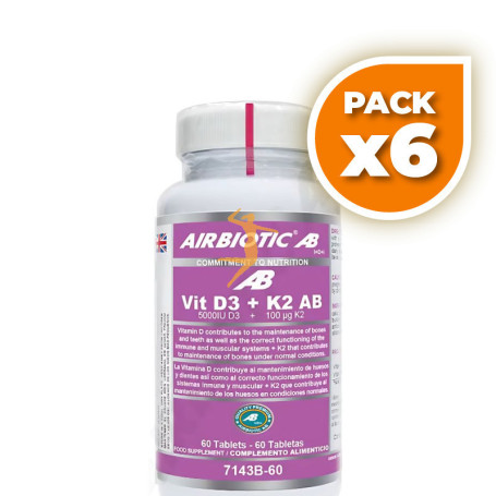 Pack 6x VIT D3 + K2 (5.000 UI D3 + 100 µg K2) 60 TABLETAS AIRBIOTIC