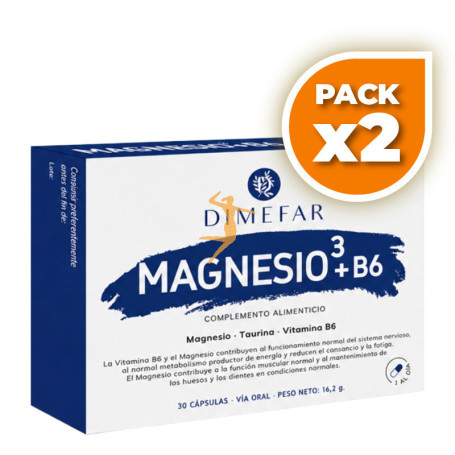 Pack 2x MAGNESIO³ + B6 30 CÁPSULAS DIMEFAR