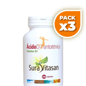 Pack 3x ACIDO D-PANTOTENICO 500Mg. 100 CAPSULAS SURA VITASAN