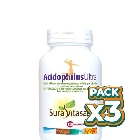 Pack 3x ACIDOPHILUS ULTRA 11.000M.+FOS+AOS 120 CÁPSULAS SURA VITASAN