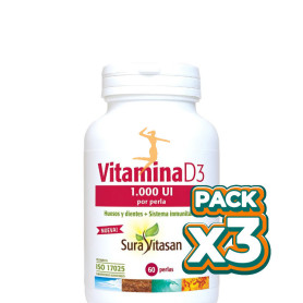 Pack 3x VITAMINA D3 1.000UI 60 PERLAS SURA VITASAN
