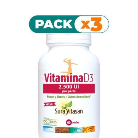 Pack 3x VITAMINA D3 2.500UI 60 PERLAS SURA VITASAN
