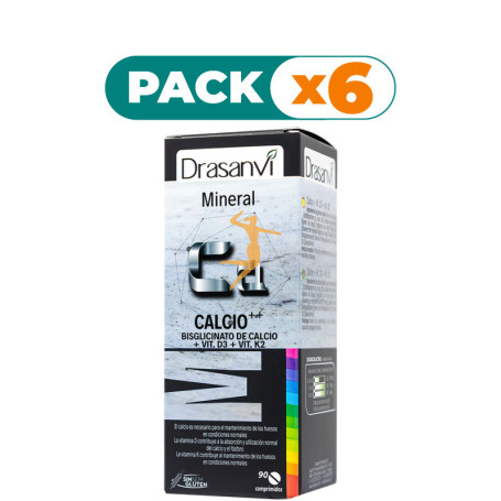 Pack 6x CALCIO CON VITAMINAS D3 Y K2 90 COMPRIMIDOS DRASANVI