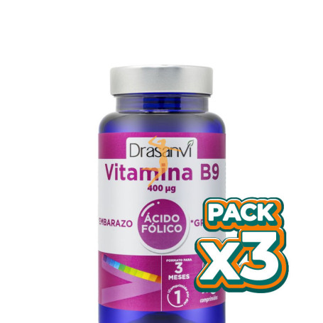 Pack 3x ÁCIDO FÓLICO 400Mcg. 90 COMPRIMIDOS DRASANVI