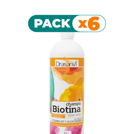 Pack 6x CHAMPÚ BIOTINA Y ALOE VERA CABELLO SECO 1Lt. DRASANVI
