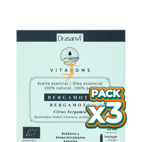 Pack 3x ACEITE ESENCIAL BERGAMOTA BIO 10ML VITAROMS DRASANVI