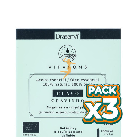 Pack 3x ACEITE ESENCIAL CLAVO BIO 10ML VITAROMS DRASANVI