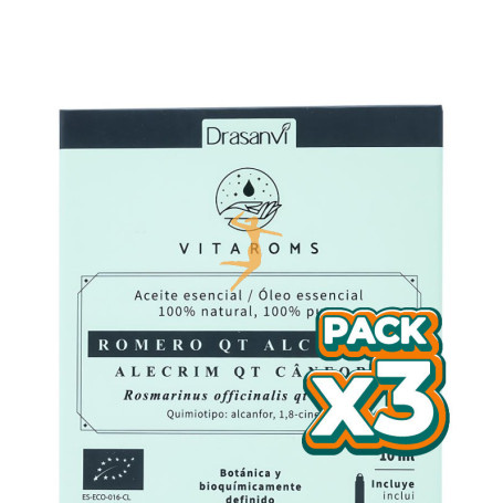 Pack 3x ACEITE ESENCIAL ROMERO QT ALCANFOR BIO 10ML VITAROMS DRASANVI