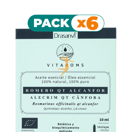 Pack 6x ACEITE ESENCIAL ROMERO QT ALCANFOR BIO 10ML VITAROMS DRASANVI