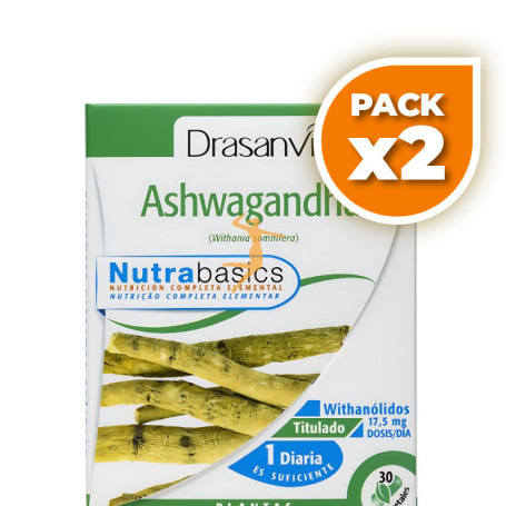 Pack 2x ASHWAGANDHA 30 CAPSULAS NUTRABASICOS DRASANVI