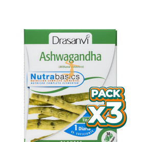 Pack 3x ASHWAGANDHA 30 CAPSULAS NUTRABASICOS DRASANVI