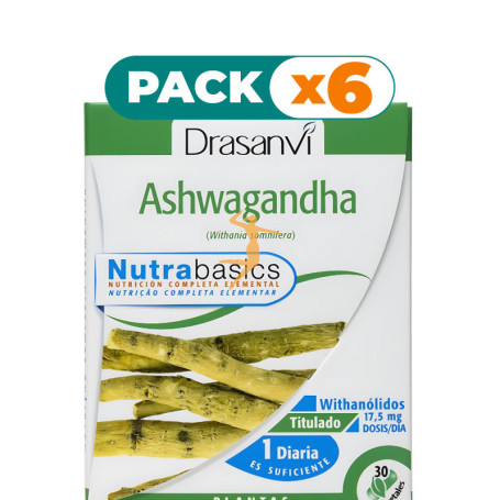 Pack 6x ASHWAGANDHA 30 CAPSULAS NUTRABASICOS DRASANVI