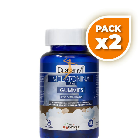 Pack 2x MELATONINA 1,9 MG + VITAMINA B6 CEREZA 45 GOMINOLAS DRASANVI