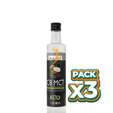 Pack 3x ACEITE MCT COCO PURO 100% C8 500ML KETO DRASANVI