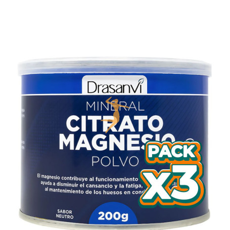 Pack 3x MINERAL CITRATO DE MAGNESIO POLVO 200GR DRASANVI