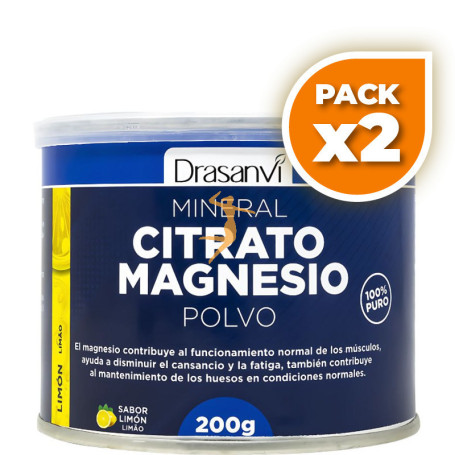 Pack 2x MINERAL CITRATO DE MAGNESIO POLVO SABOR LIMÓN 200GR DRASANVI