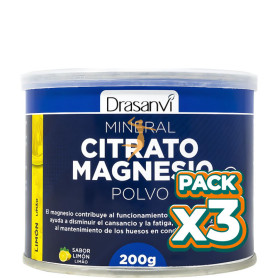 Pack 3x MINERAL CITRATO DE MAGNESIO POLVO SABOR LIMÓN 200GR DRASANVI