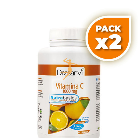 Pack 2x VITAMINA C 1000MG 90 CÁPSULAS NUTRABASICS DRASANVI