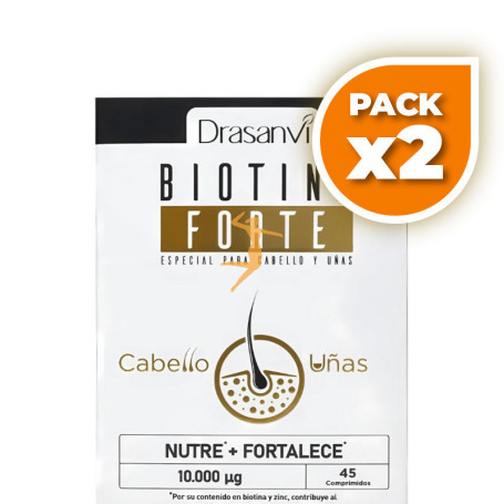 Pack 2x BIOTINA FORTE 10.000µG 45 COMPRIMIDOS DRASANVI