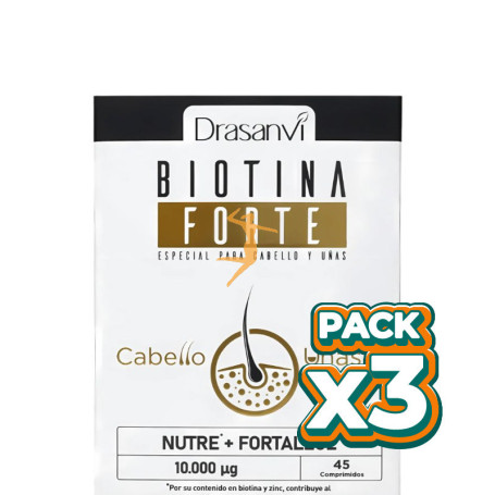 Pack 3x BIOTINA FORTE 10.000µG 45 COMPRIMIDOS DRASANVI