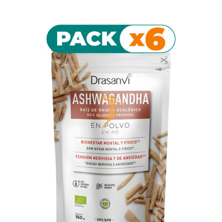 Pack 6x ASHWAGANDHA POLVO BIO 150G DRASANVI