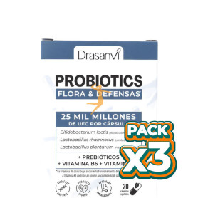 Pack 3x PROBIOTICS FLORA Y DEFENSAS 20 CÁPSULAS DRASANVI