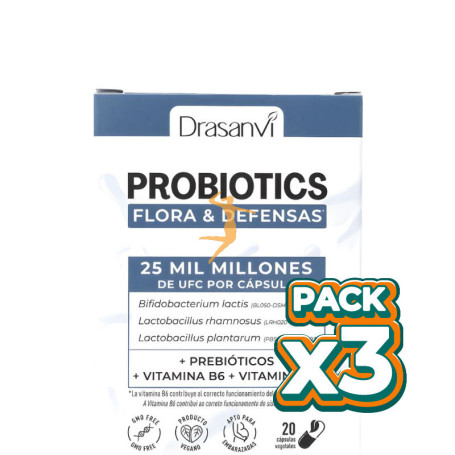 Pack 3x PROBIOTICS FLORA Y DEFENSAS 20 CÁPSULAS DRASANVI