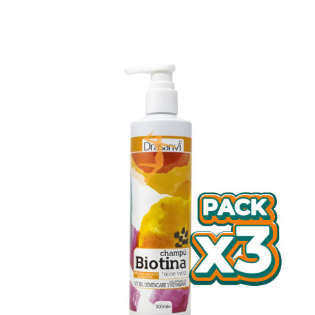 Pack 3x CHAMPÚ DE BIOTINA Y ALOE VERA CABELLO SECO 300ML DRASANVI