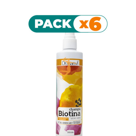 Pack 6x CHAMPÚ DE BIOTINA Y ALOE VERA CABELLO SECO 300ML DRASANVI