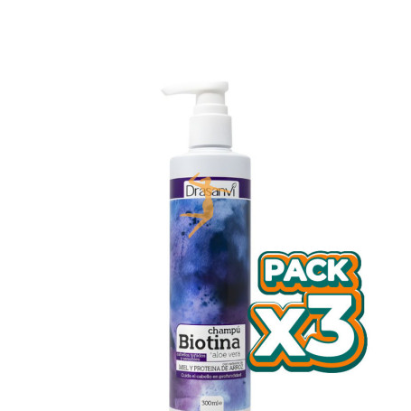 Pack 3x CHAMPÚ DE BIOTINA Y ALOE VERA CABELLO TEÑIDO 300ML DRASANVI