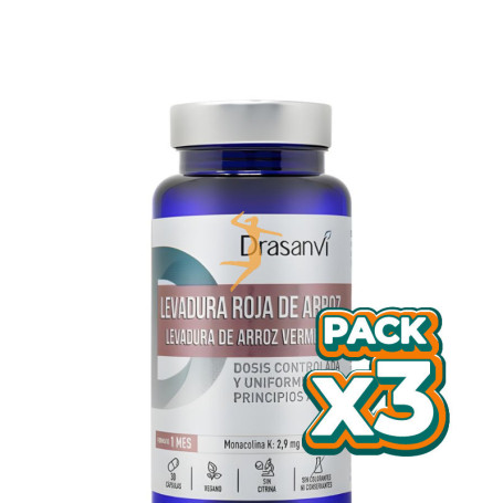 Pack 3x LEVADURA ROJA DE ARROZ (2,9Mg MONACOLINA K) 30 CAPSULAS DRASANVI