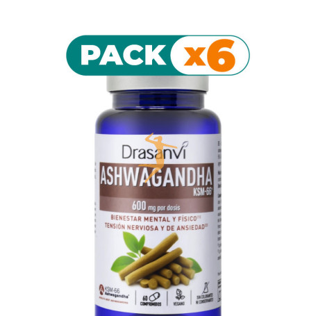 Pack 6x ASHWAGANDHA KSM-66 60 COMPRIMIDOS DRASANVI