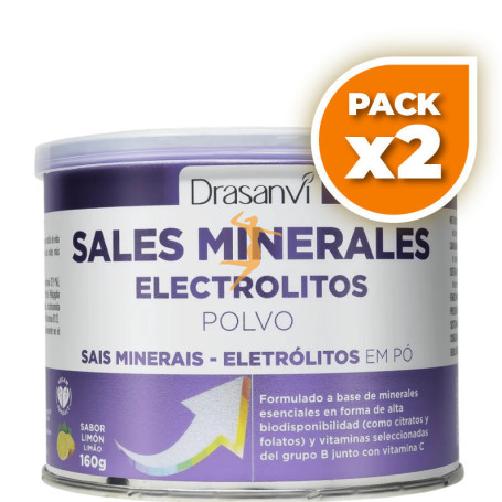 Pack 2x SALES MINERALES ELECTROLITOS PUROS SABOR LIMÓN 160G DRASANVI