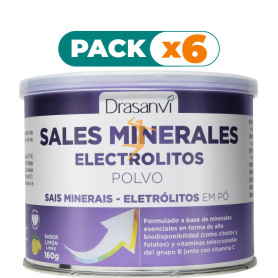 Pack 6x SALES MINERALES ELECTROLITOS PUROS SABOR LIMÓN 160G DRASANVI