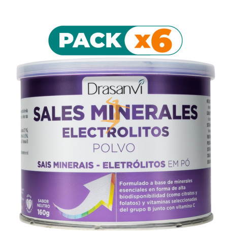 Pack 6x SALES MINERALES ELECTROLITOS PUROS SABOR NEUTRO 160G DRASANVI
