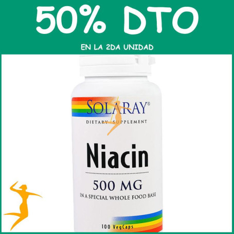 NIACIN 500Mg. 100 CÁPSULAS VEGANAS SOLARAY Segunda unidad al 50%