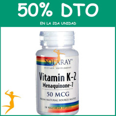 VITAMIN K2 (MENAQUINONE7) 30 CÁPSULAS VEGETALES SOLARAY Segunda unidad al 50%