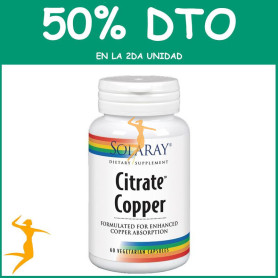 COBRE CITRATO 2Mg. 60 CÁPSULAS VEGETALES SOLARAY Segunda unidad al 50%