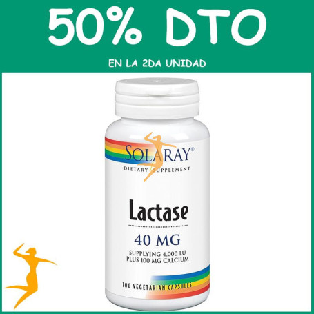 LACTASE 40Mg. 100 CÁPSULAS VEGETALES SOLARAY Segunda unidad al 50%