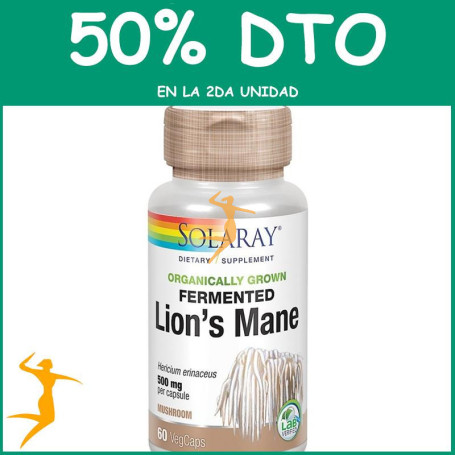 MELENA DE LEÓN 500Mg. 60 CÁPSULAS VEGETALES SOLARAY Segunda unidad al 50%