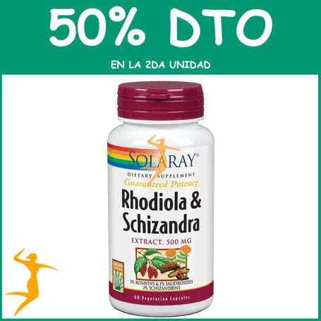 RODHIOLA Y SCHIZANDRA 500Mg. 60 CÁPSULAS VEGETALES SOLARAY Segunda unidad al 50%