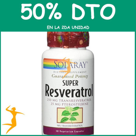 SUPER RESVERATROL 250Mg. 30 CÁPSULAS VEGETALES SOLARAY Segunda unidad al 50%