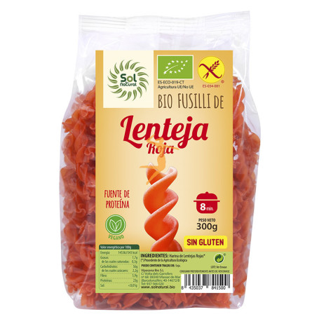 FUSILLI DE LENTEJAS ROJAS BIO S/G 300Gr. SOL NATURAL