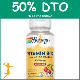 VIT.B12 CON ÁCIDO FÓLICO 1000Mcg. 90 COMPRIMIDOS SUBLINGUALES SOLARAY Segunda unidad al 50%